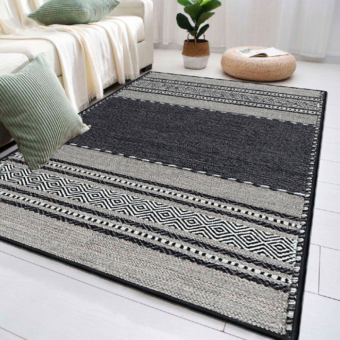 Conceptum Alfombra de Algodón 100% 80 x 50 cm Blanco, Gris y Negro